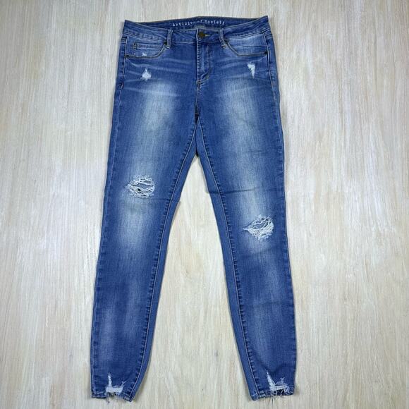 Articles of Society Distressed Mid Rise Skinny Ankle Blue Denim Casual Jeans 27 - Picture 1 of 16